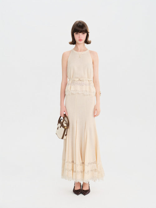 Morning Muse Fitted Round Neck Sleeveless Halter Top front detail