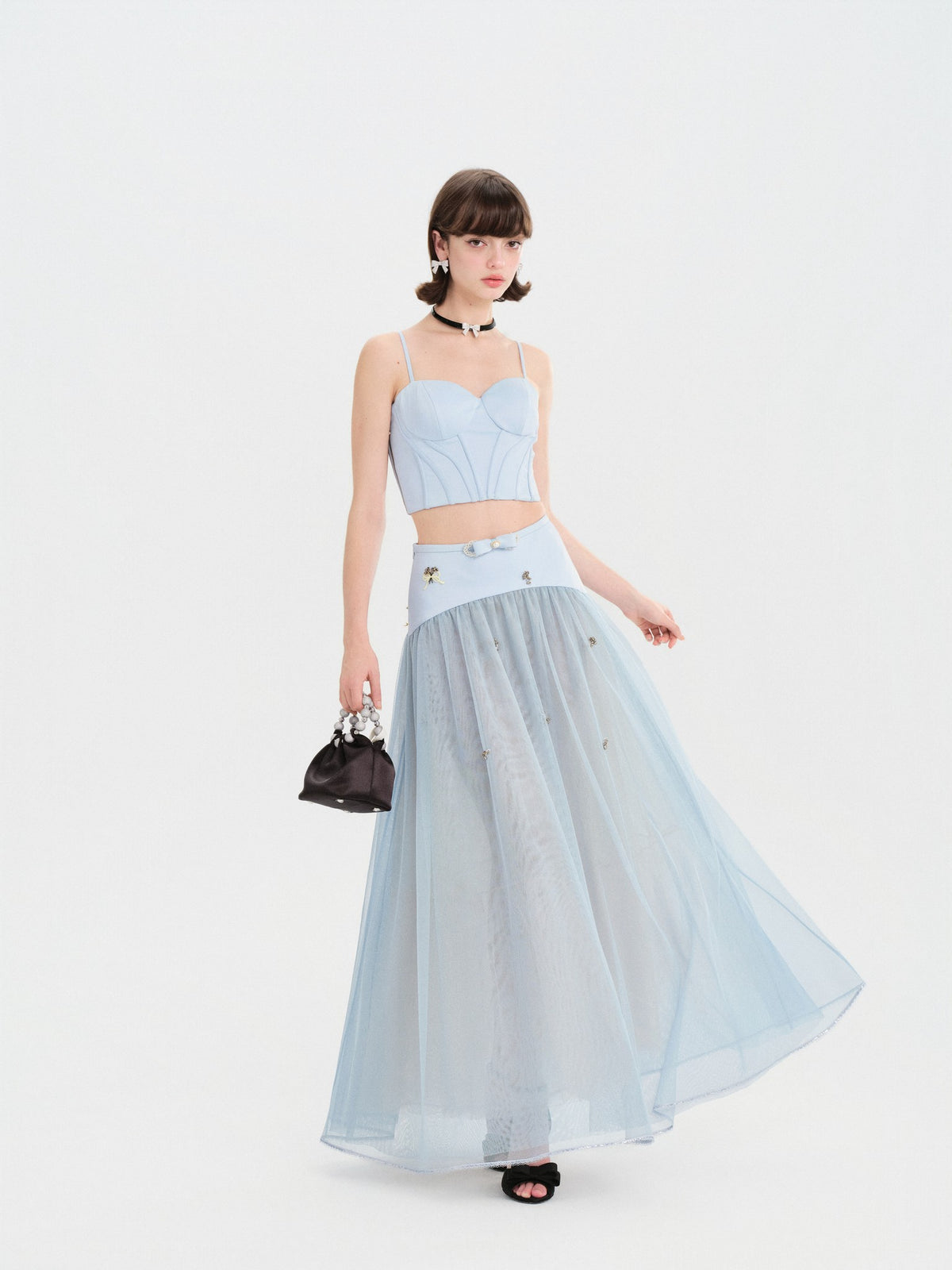 Rue Cambon Blue Bow Socialite Skirt front detail