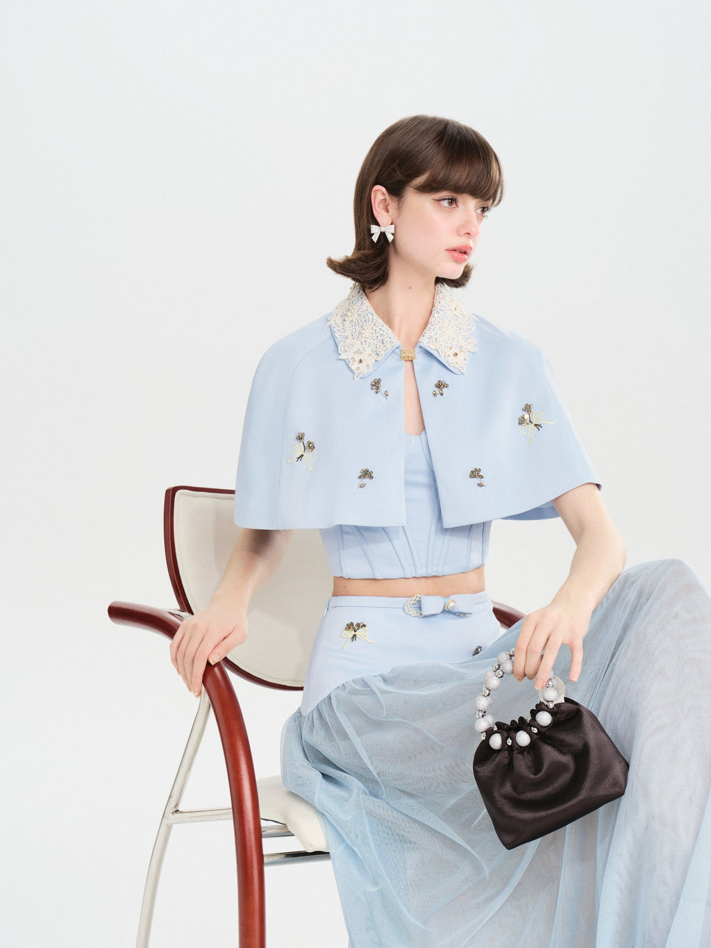 Sunset Bloom Blue Cropped Statement Jacket side profile