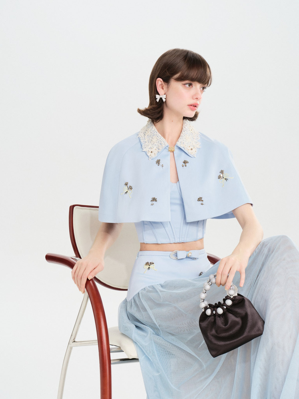 Sunset Bloom Blue Cropped Statement Jacket side profile
