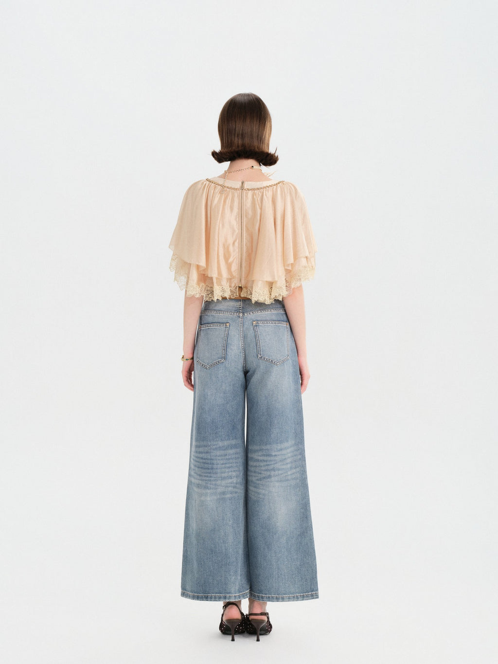 Morning Muse V-Neck Irregular Butterfly Lace Top back view