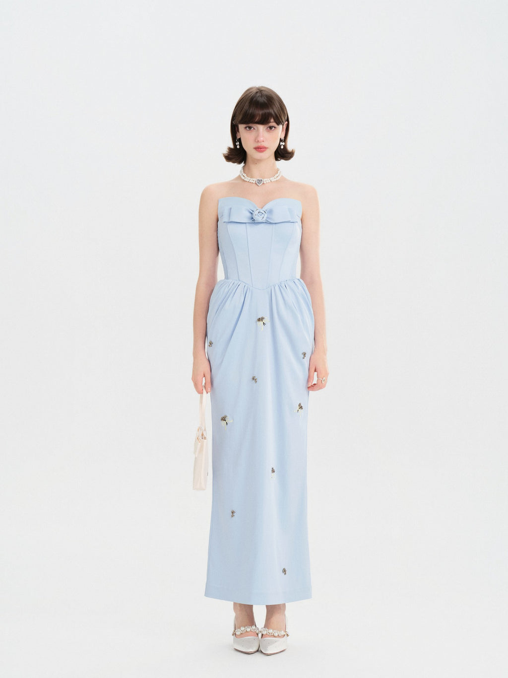 Pearl Wonderland Embroidered Bow Tube Dress front detail