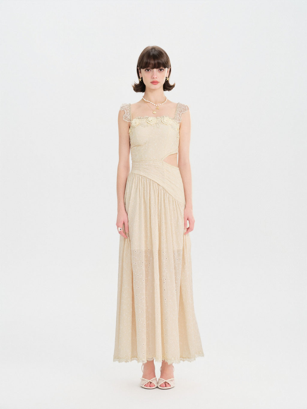 Riviera French Asymmetric Cutout Midi Dress front detail