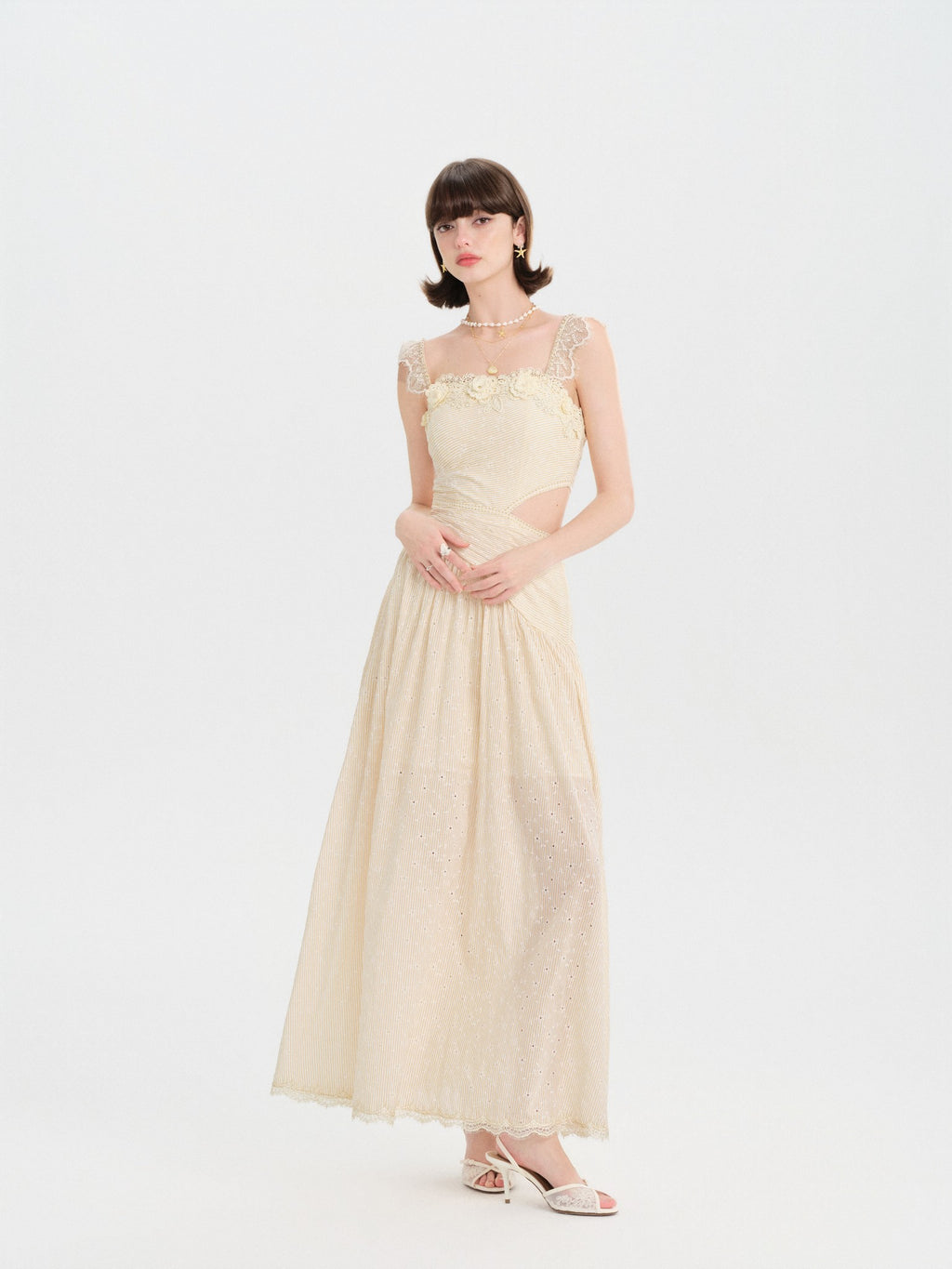 Riviera French Asymmetric Cutout Midi Dress side profile