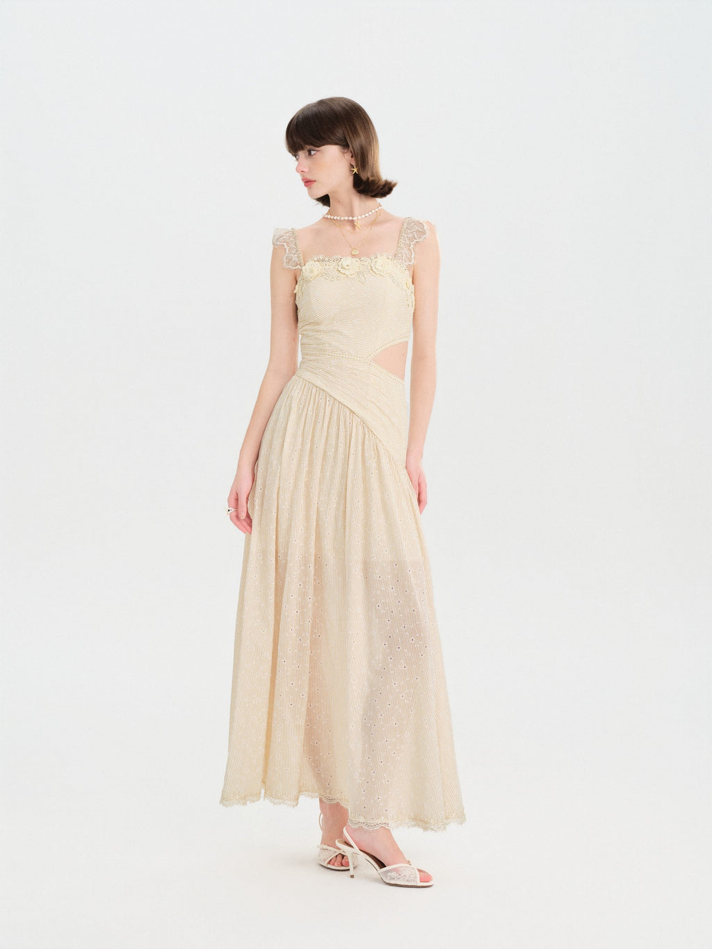 Riviera French Asymmetric Cutout Midi Dress fabric close-up