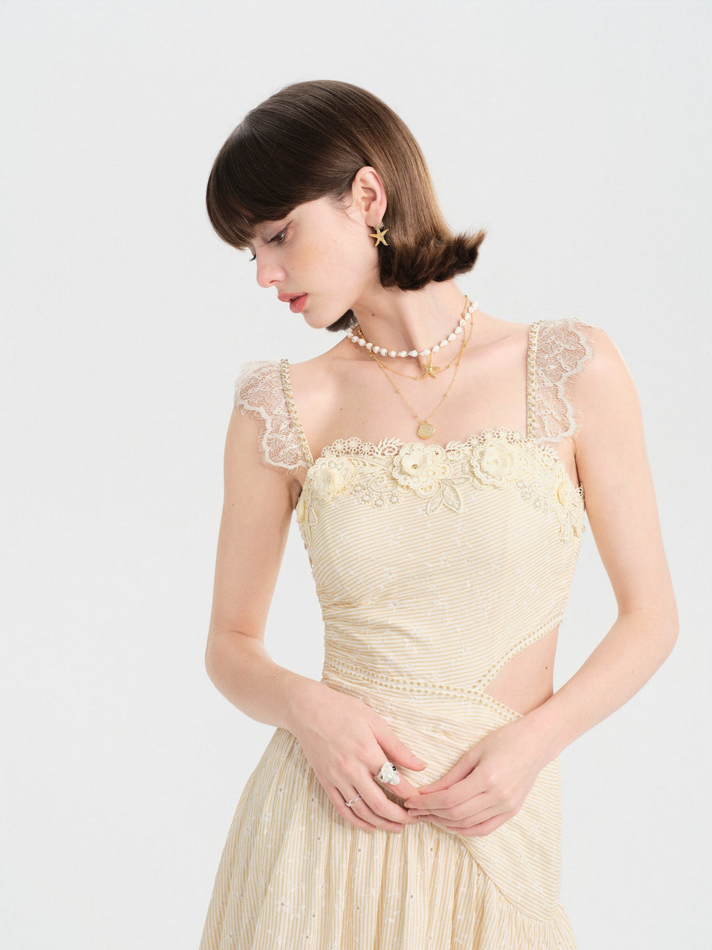 Riviera French Asymmetric Cutout Midi Dress full body