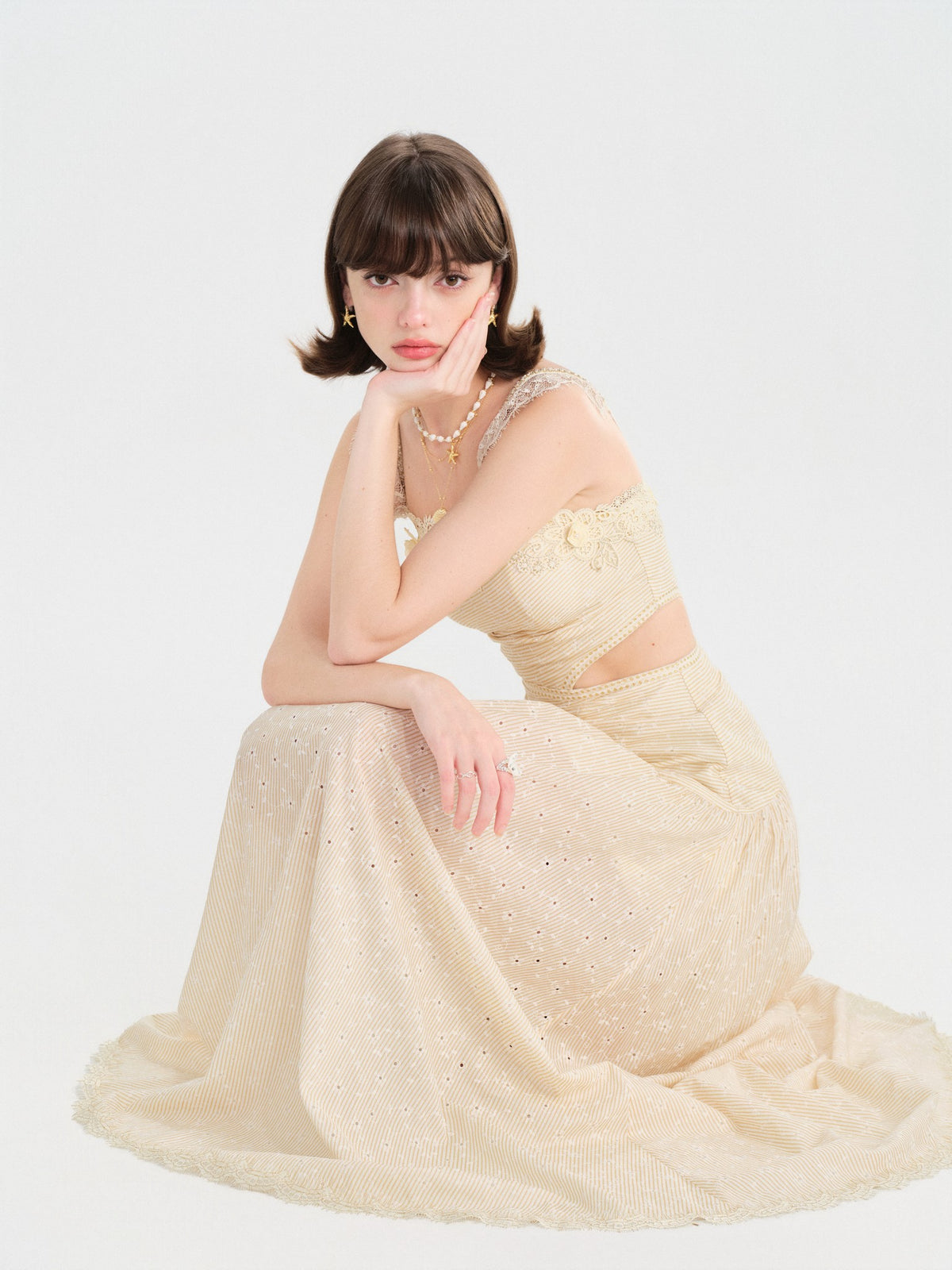 Riviera French Asymmetric Cutout Midi Dress detail shot