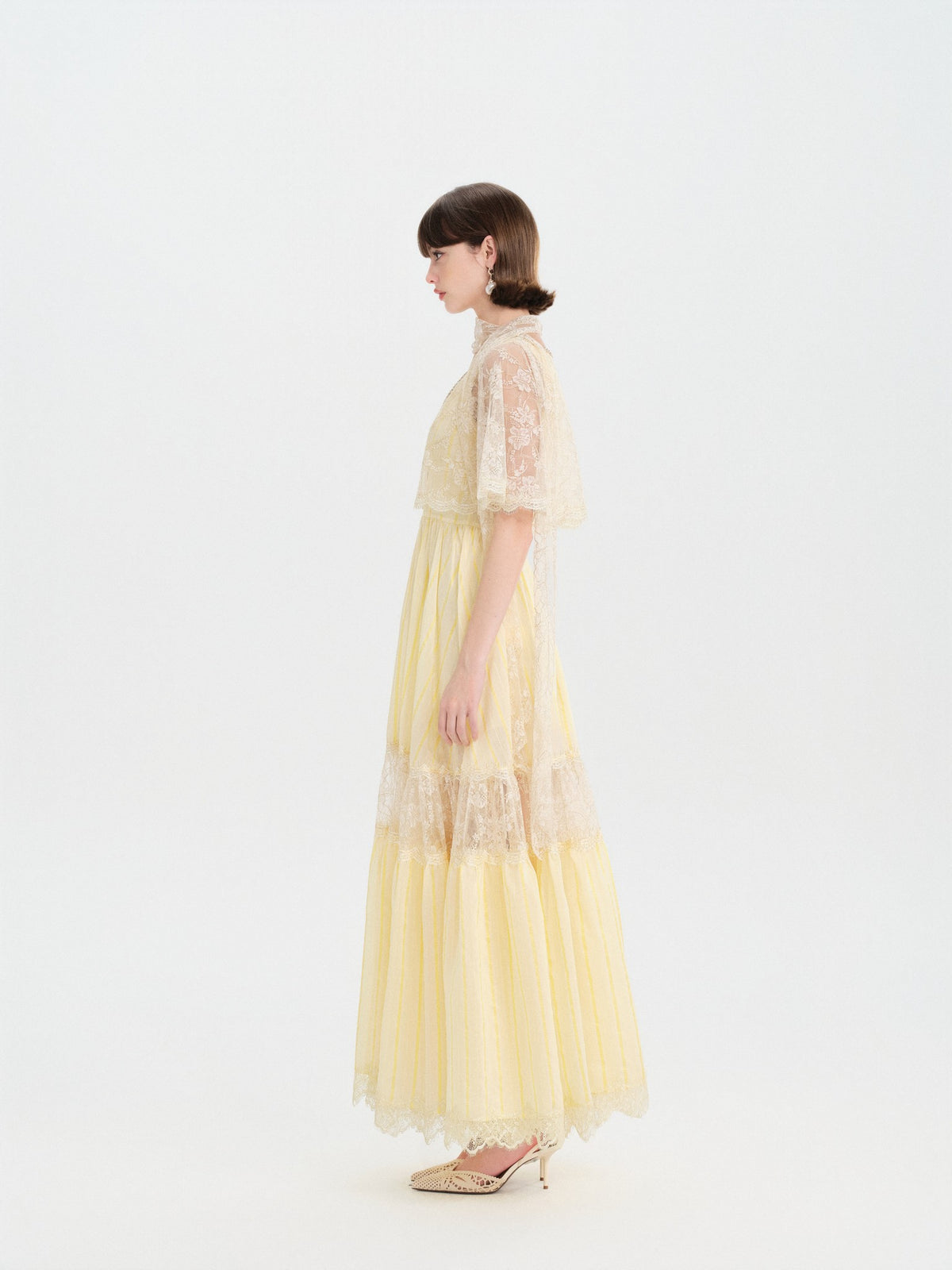 Riviera Lace Cape Illusion Maxi Dress back view