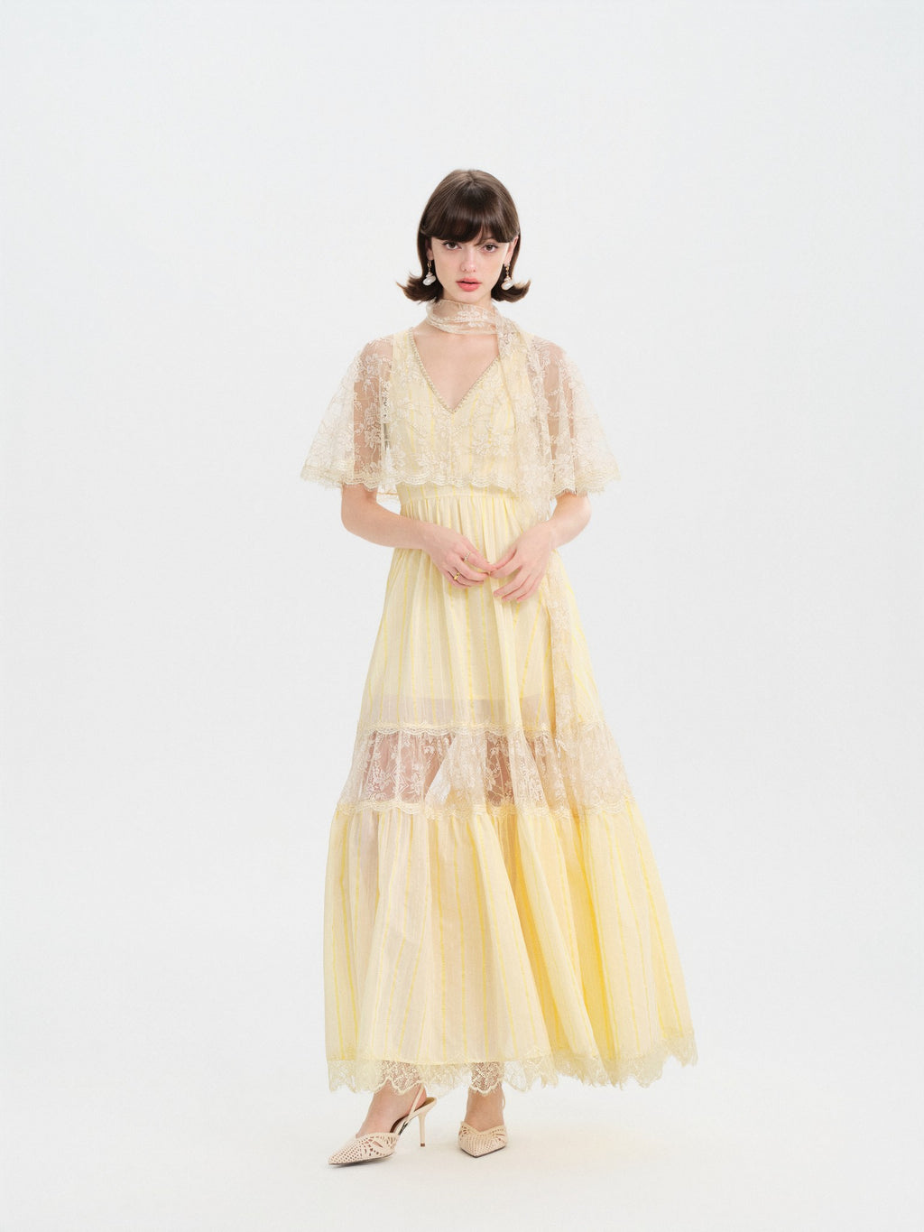 Riviera Lace Cape Illusion Maxi Dress styling