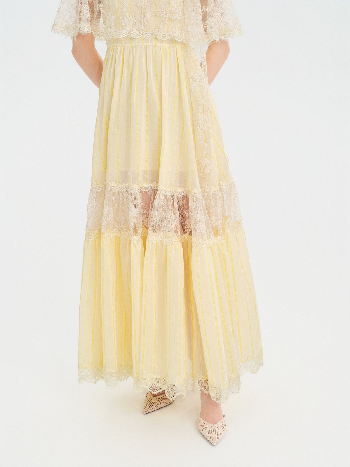 Riviera Lace Cape Illusion Maxi Dress detail shot