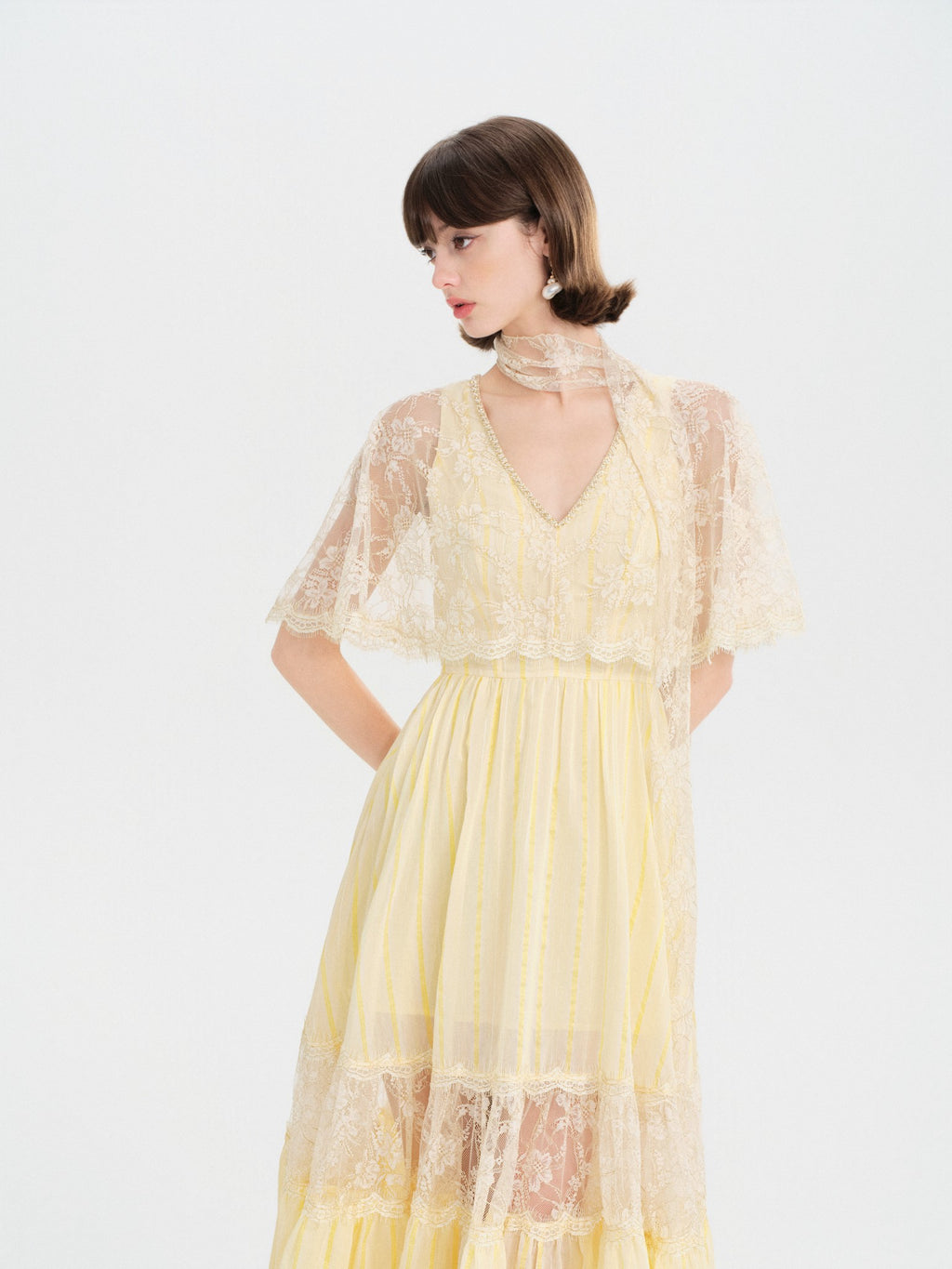 Riviera Lace Cape Illusion Maxi Dress back detail