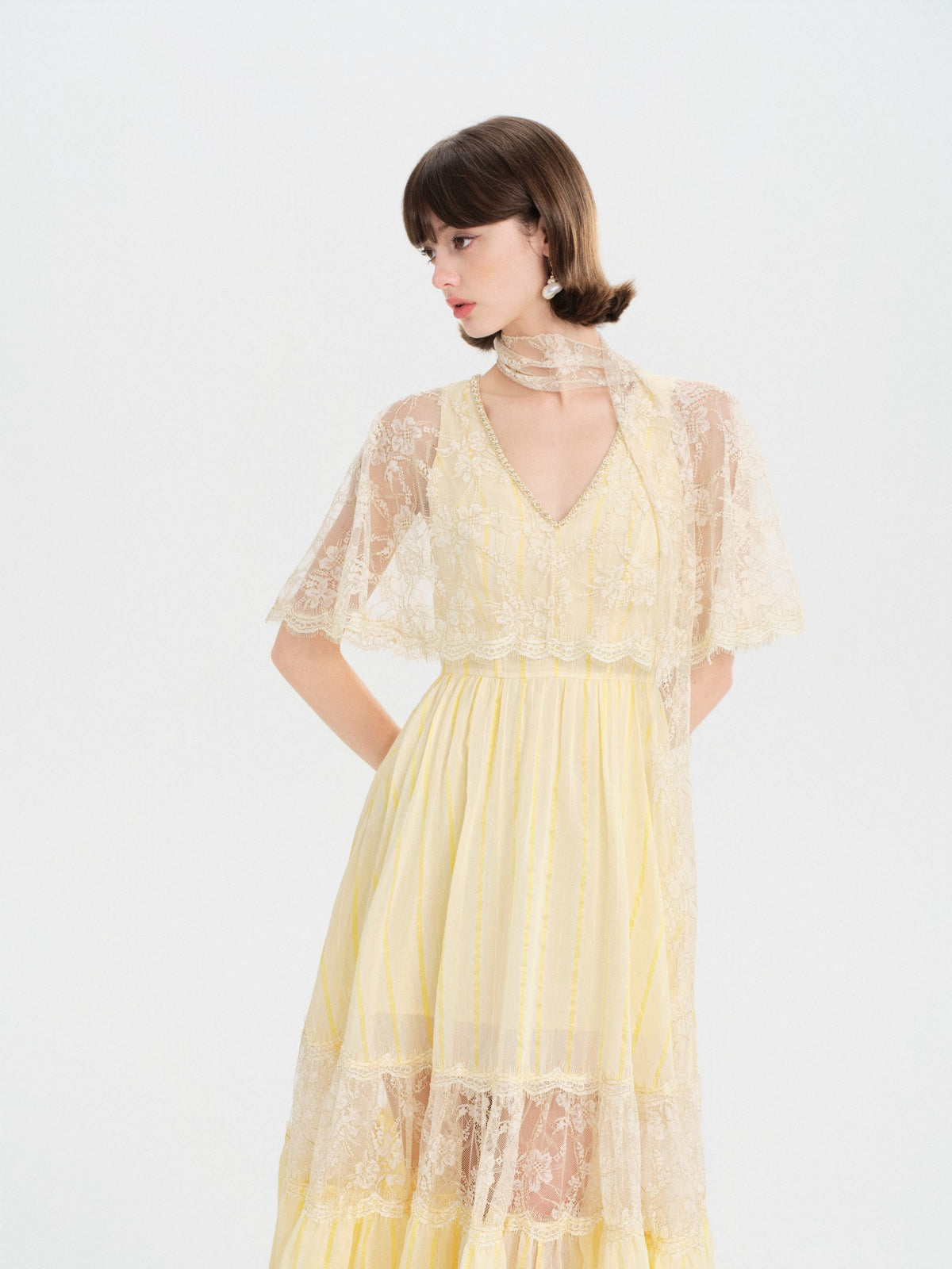 Riviera Lace Cape Illusion Maxi Dress back detail