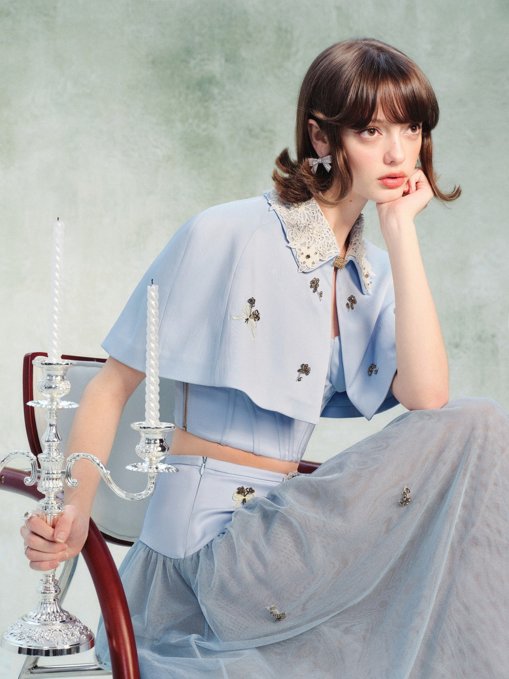 Sunset Bloom Blue Cropped Statement Jacket full look
