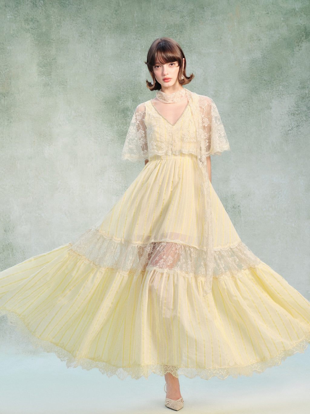 Riviera Lace Cape Illusion Maxi Dress back view