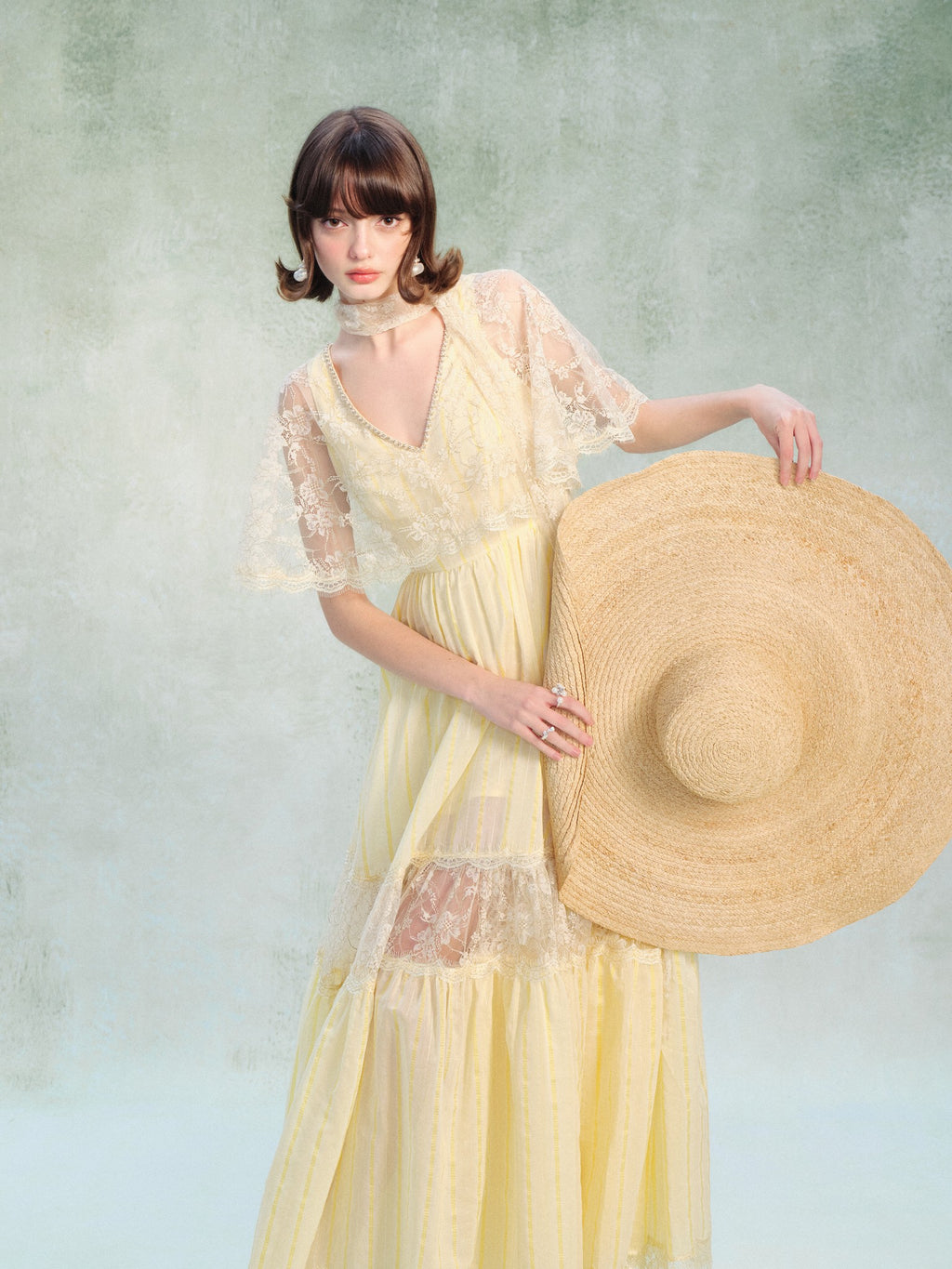 Riviera Lace Cape Illusion Maxi Dress full body