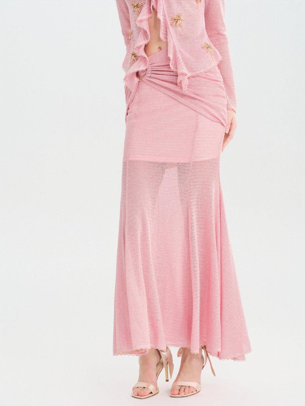 Morning Muse Pink Ruffle V-Neck Knit Two-Piece Set side profile