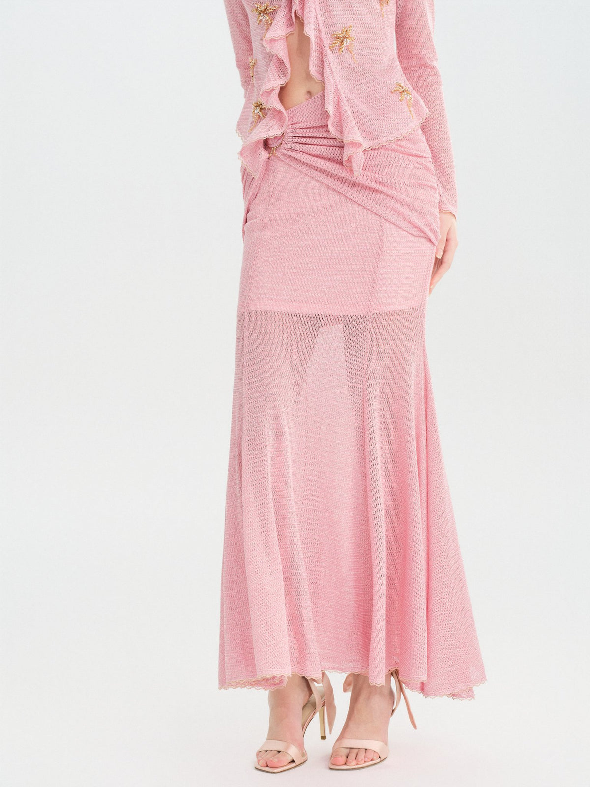 Morning Muse Pink Ruffle V-Neck Knit Two-Piece Set side profile
