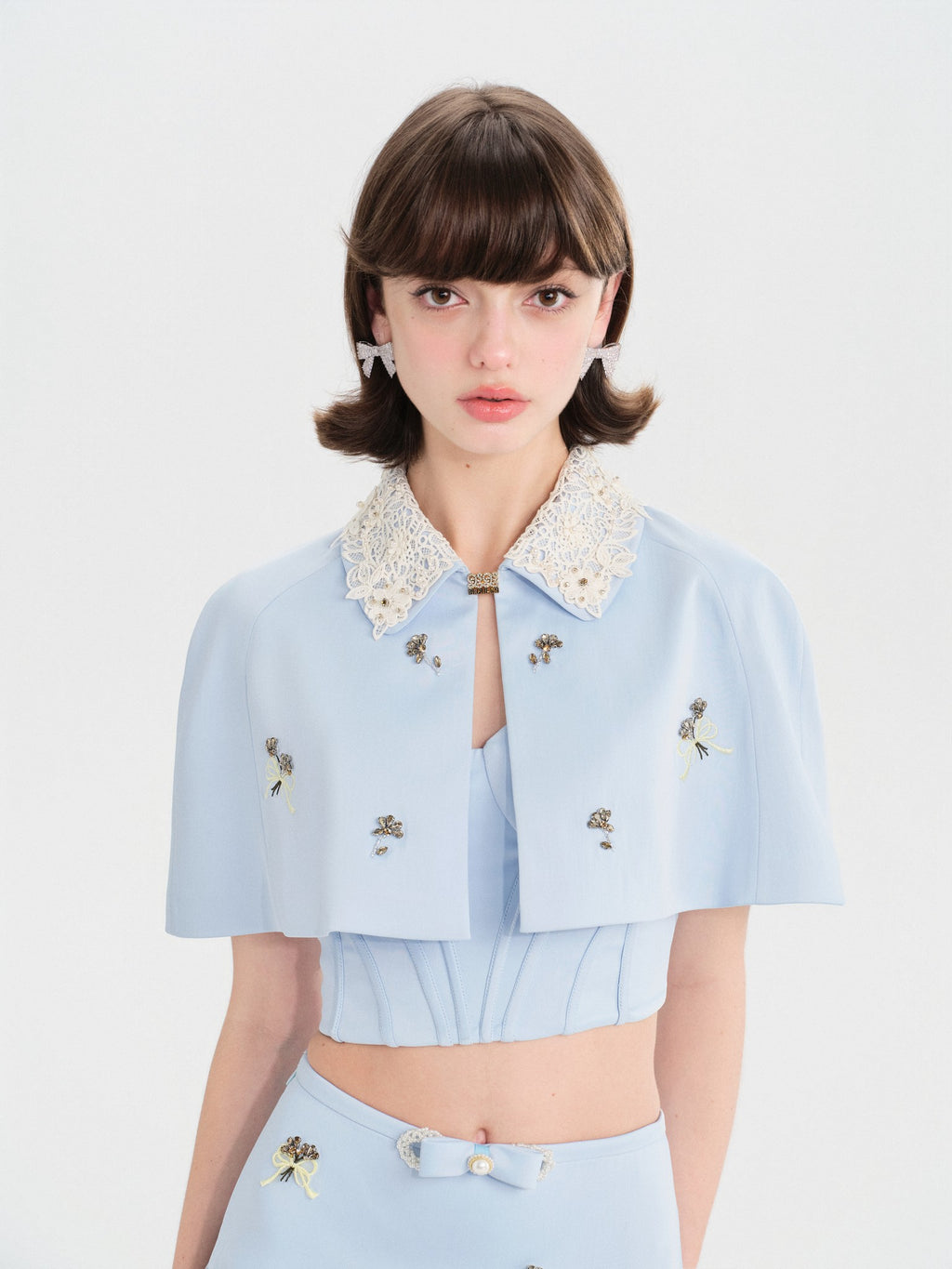 Sunset Bloom Blue Cropped Cutout Camisole front detail