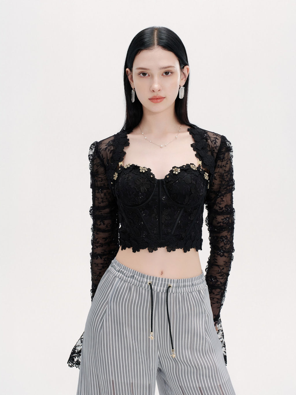 Riviera Embroidered Lace Shrug Capelet side profile