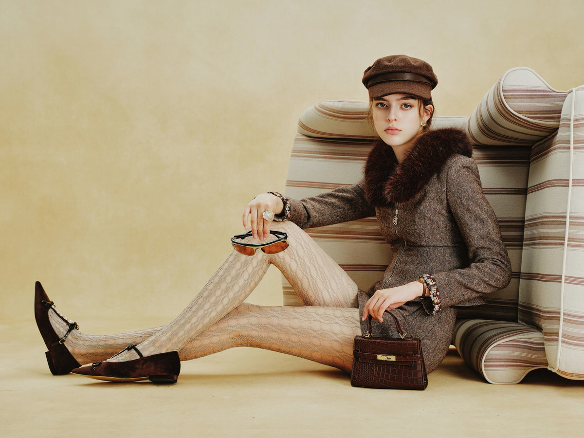 Rue Cambon Brown Fur-Collar Hourglass Jacket lookbook