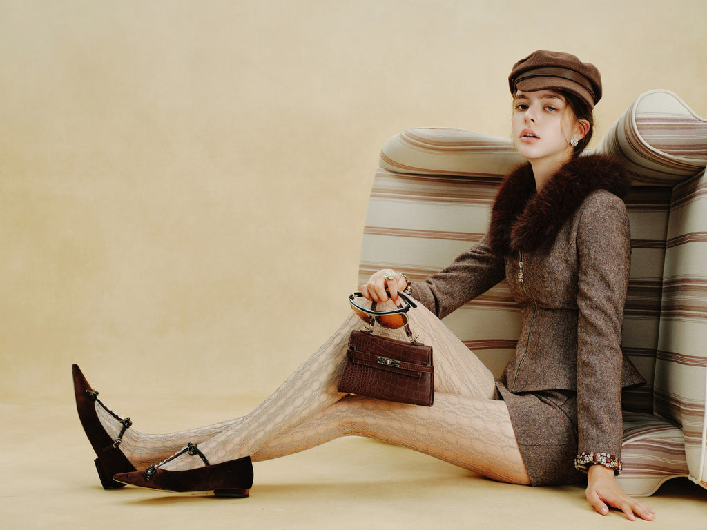 Rue Cambon Brown Fur-Collar Hourglass Jacket lookbook