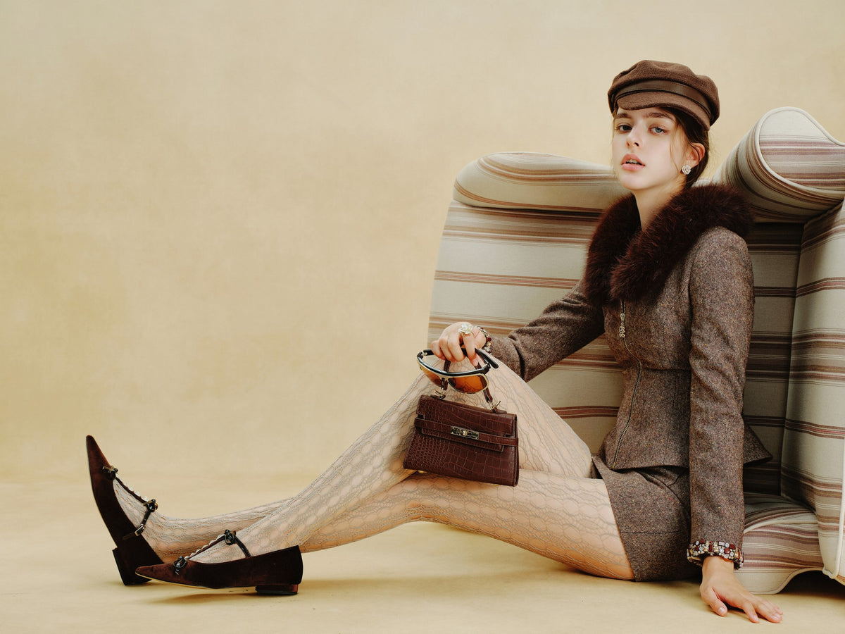 Rue Cambon Brown Fur-Collar Hourglass Jacket lookbook