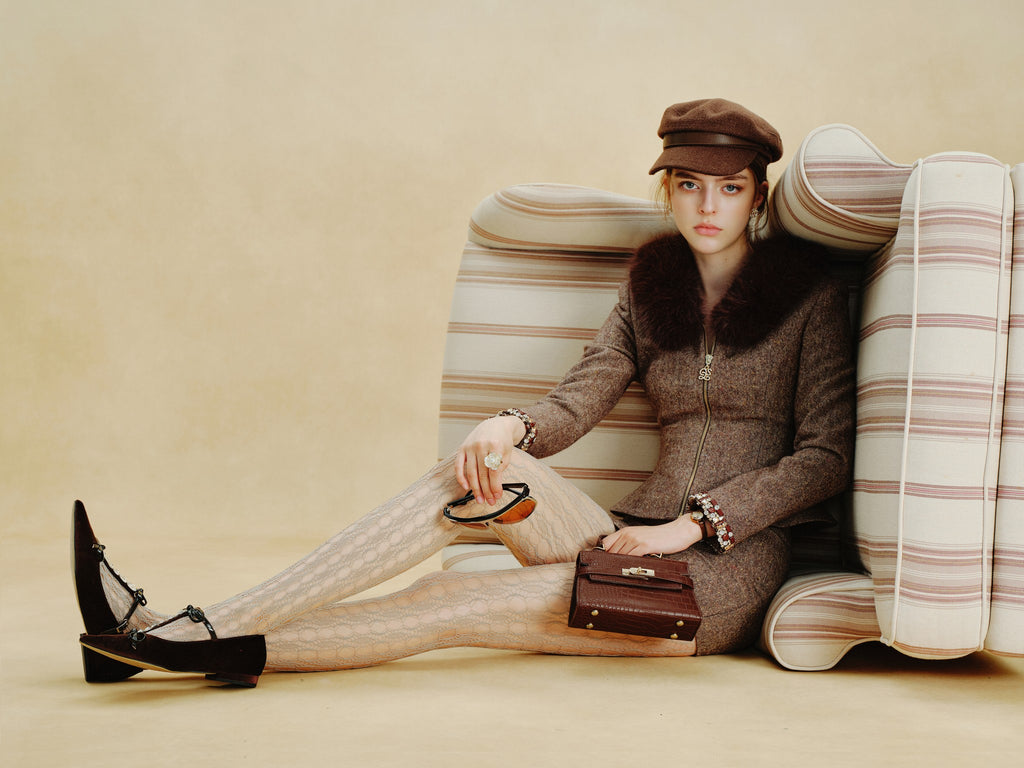 Rue Cambon Brown Fur-Collar Hourglass Jacket lookbook