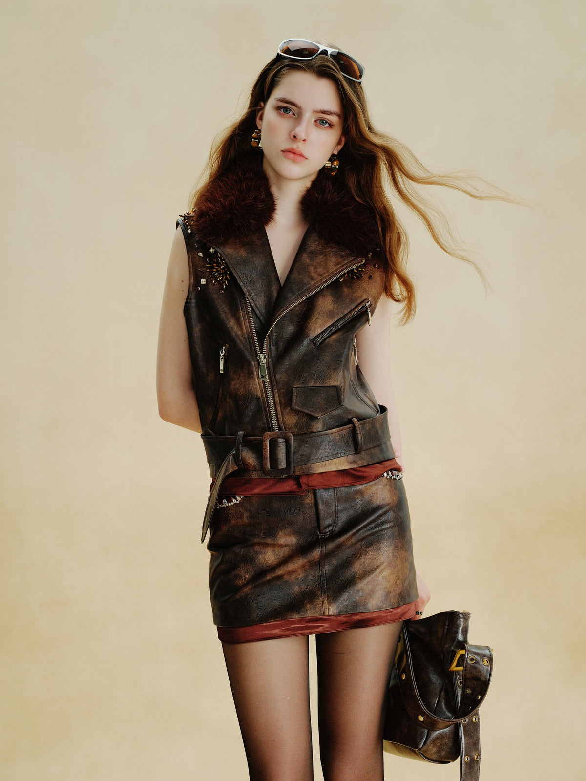 Morning Muse Studded Leather Two-Tone Skirt look 8