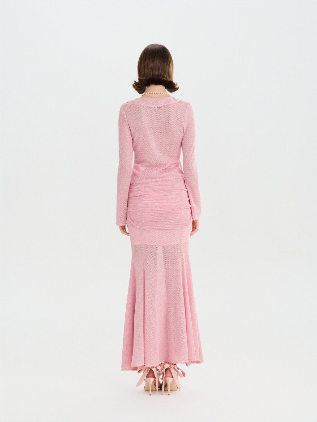 Morning Muse Pink Ruffle V-Neck Knit Two-Piece Set front detail