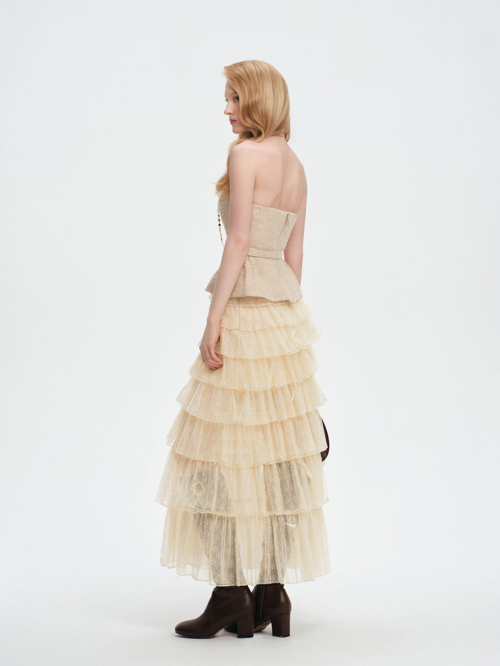 Sunset Bloom Brown Ruched Bustier Top side profile