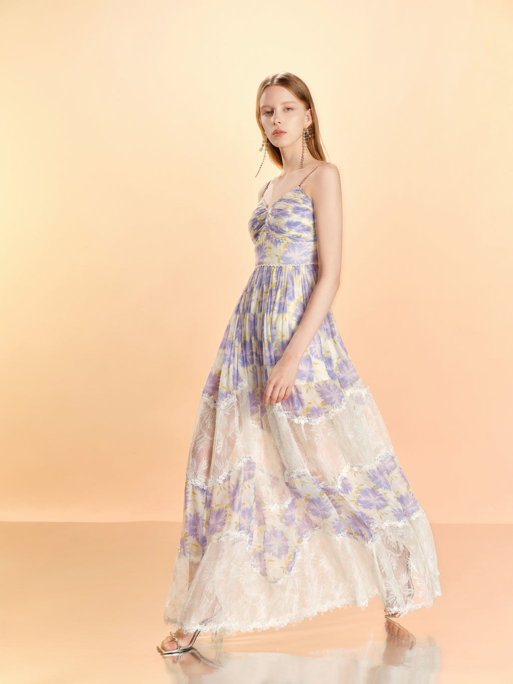 Riviera Silk Print Spliced Bustier Midi Dress waist detail