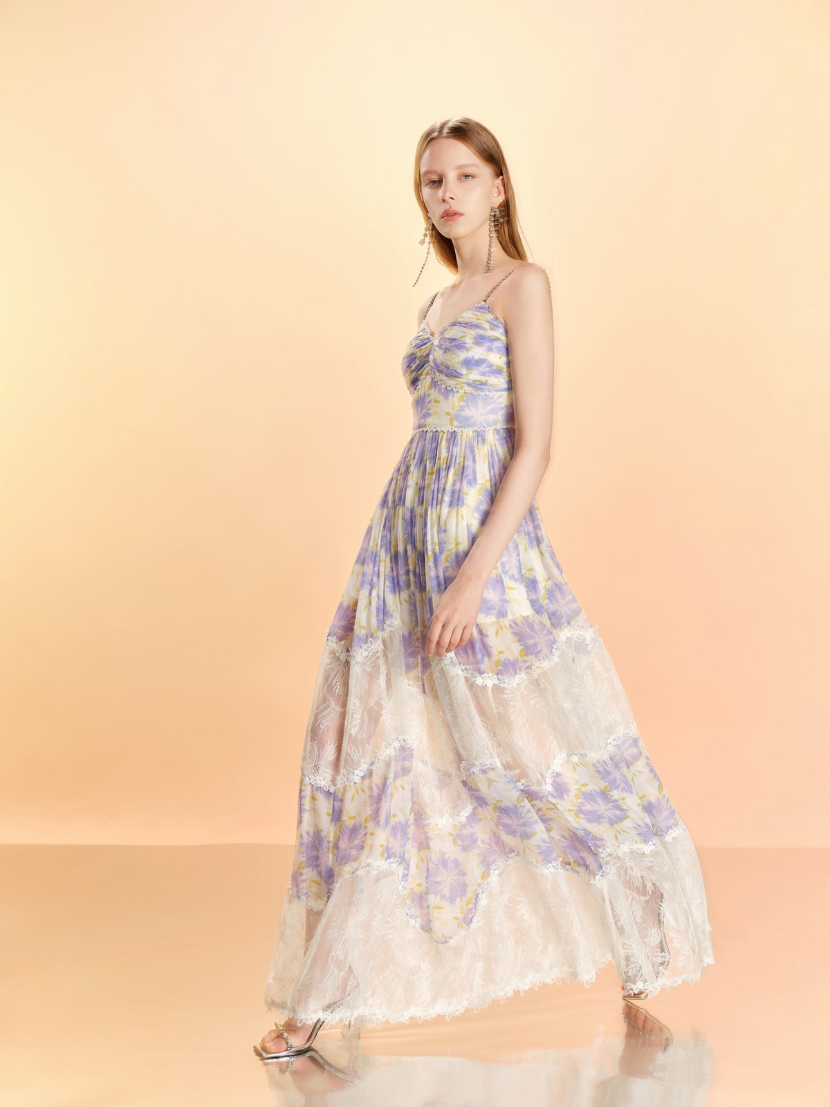Riviera Silk Print Spliced Bustier Midi Dress waist detail