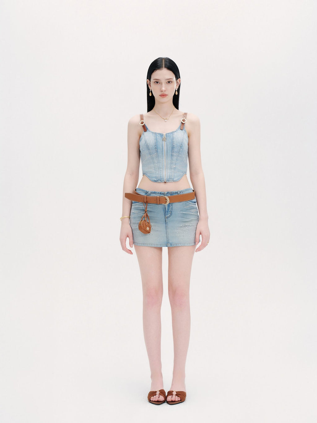 Rue Cambon Blue Vintage Socialite Denim Mini Skirt full look