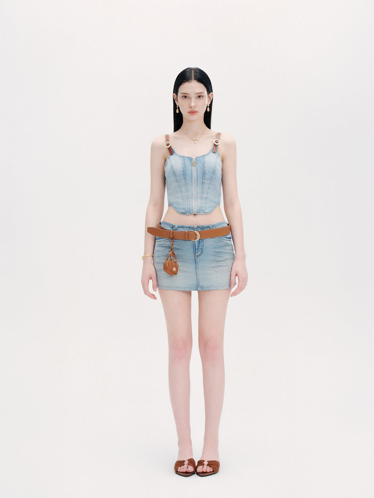 Rue Cambon Blue Vintage Socialite Denim Mini Skirt full look