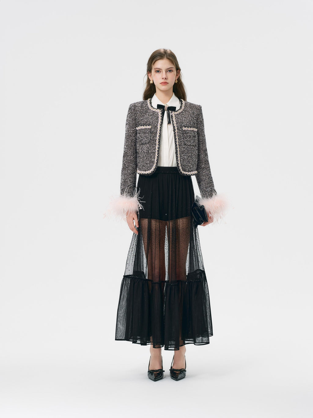 Rue Cambon Tweed Plaid Cropped Jacket front detail