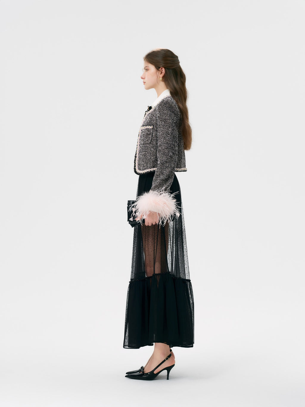 Rue Cambon Tweed Plaid Cropped Jacket back view