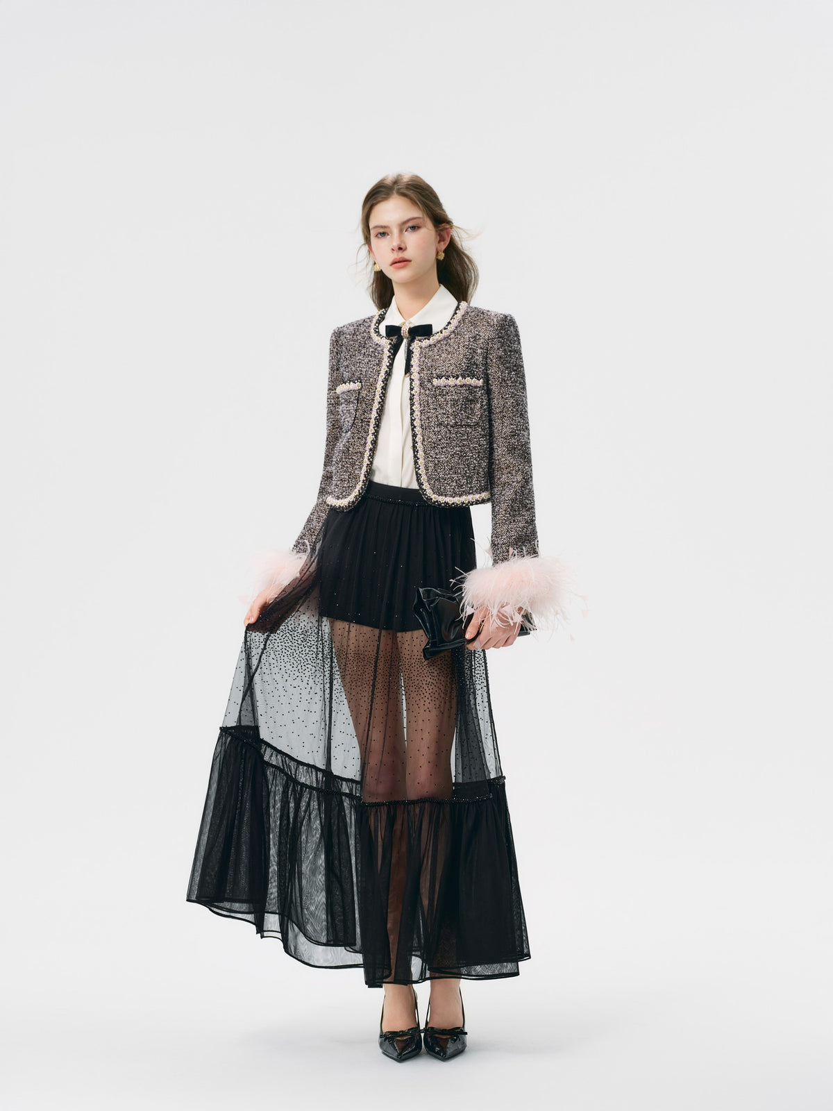 Rue Cambon Tweed Plaid Cropped Jacket full look