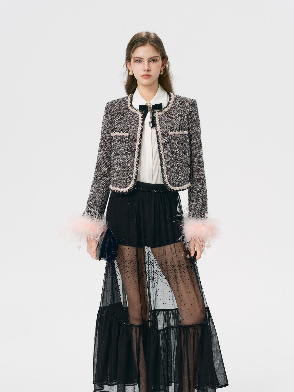 Rue Cambon Tweed Plaid Cropped Jacket front detail