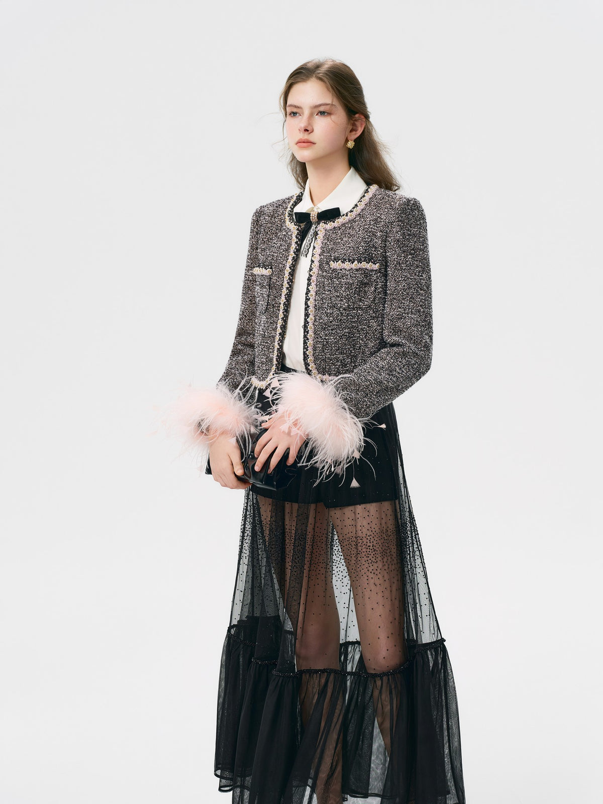Rue Cambon Tweed Plaid Cropped Jacket side profile