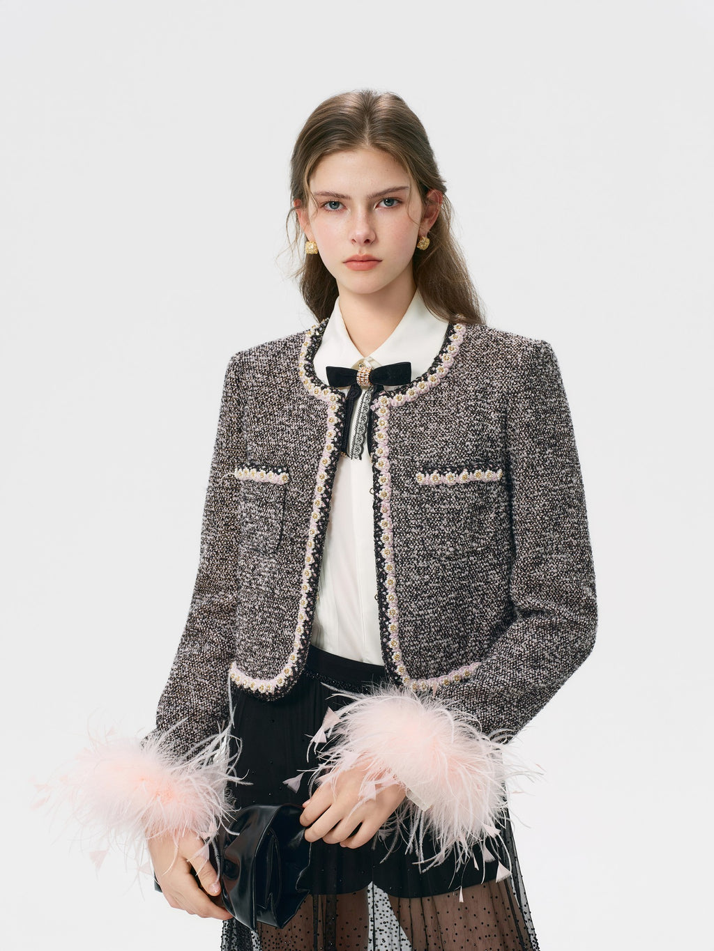 Rue Cambon Tweed Plaid Cropped Jacket full look