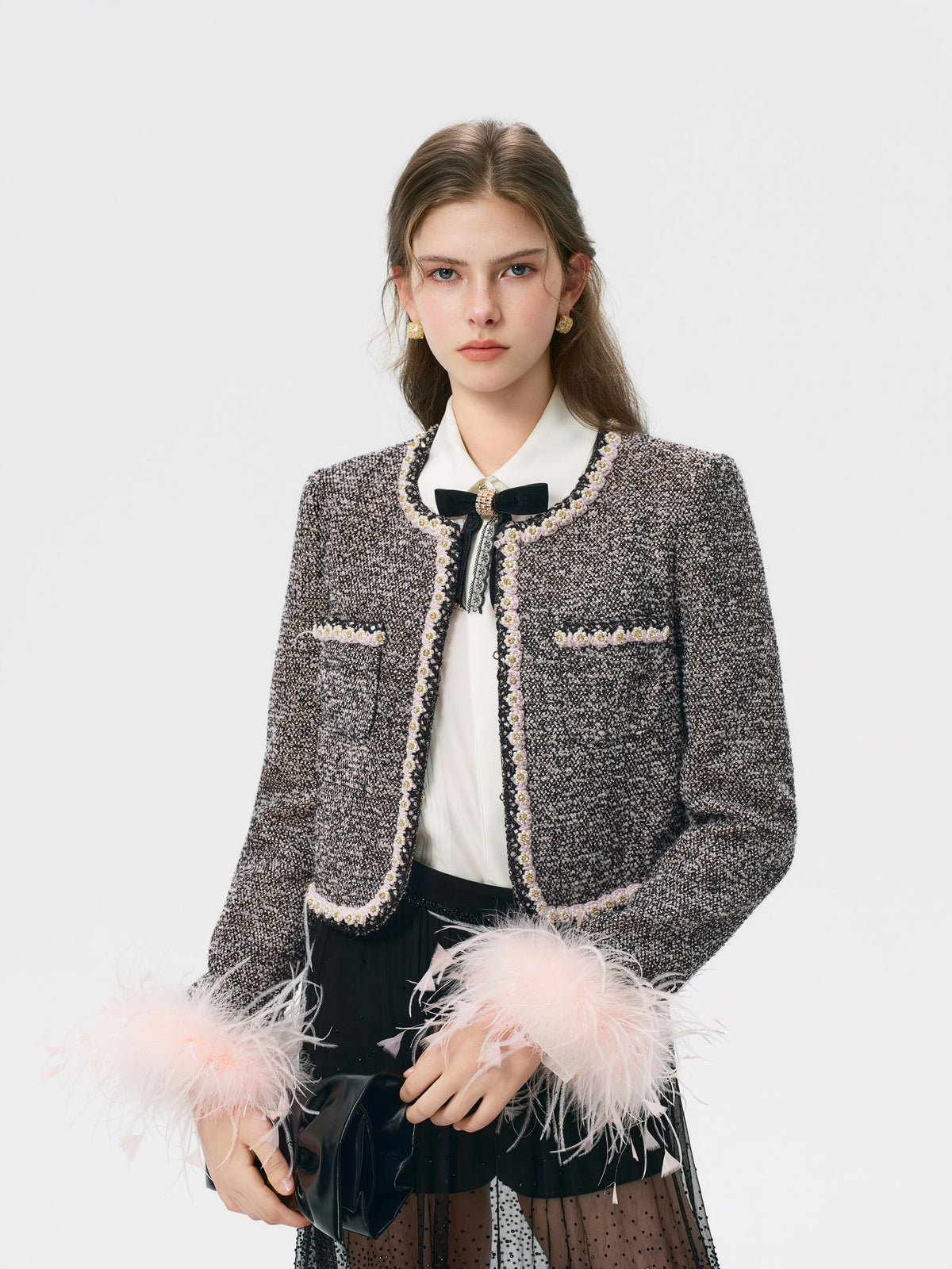 Rue Cambon Tweed Plaid Cropped Jacket full look