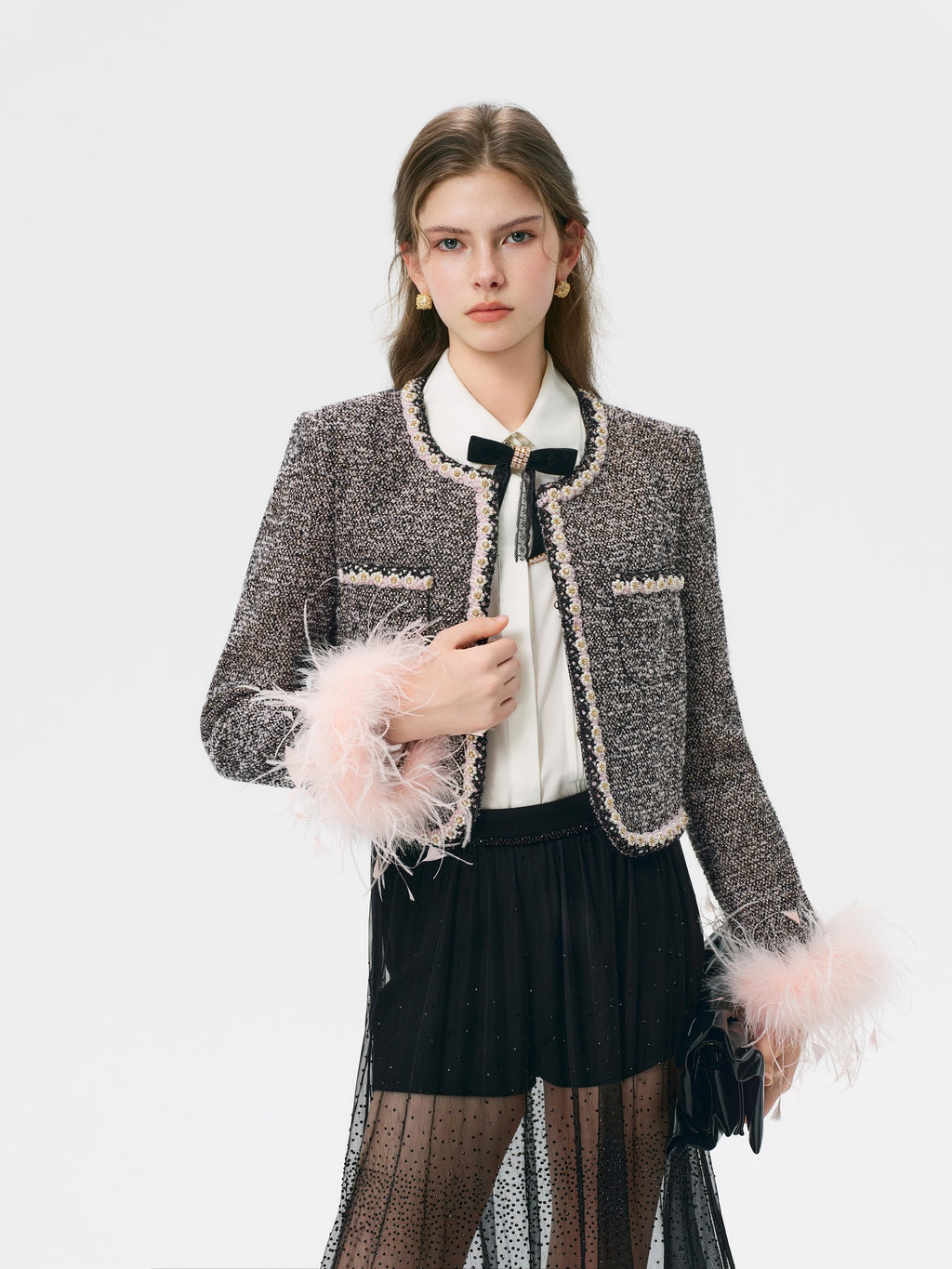 Rue Cambon Tweed Plaid Cropped Jacket side profile