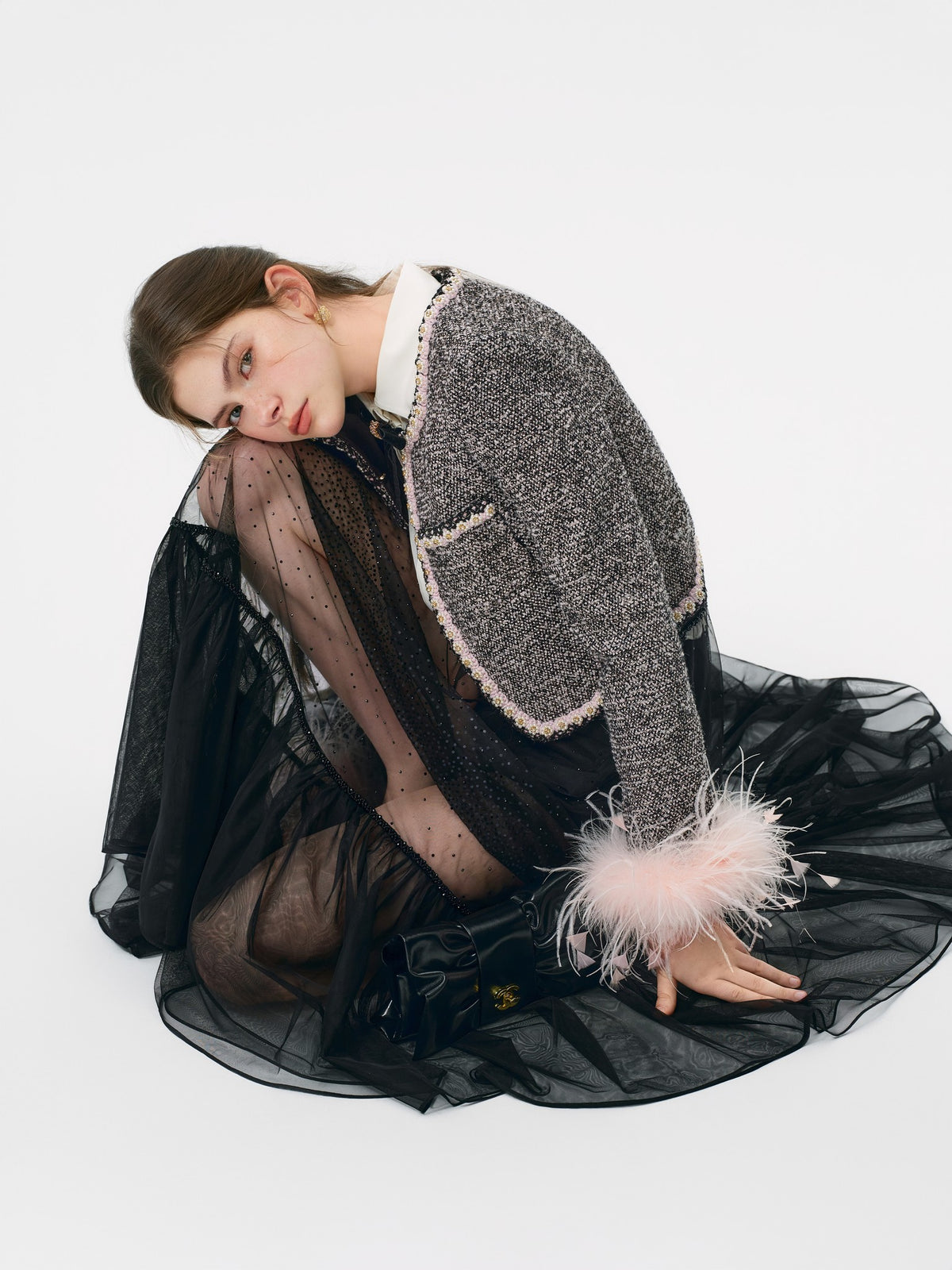 Rue Cambon Tweed Plaid Cropped Jacket full look
