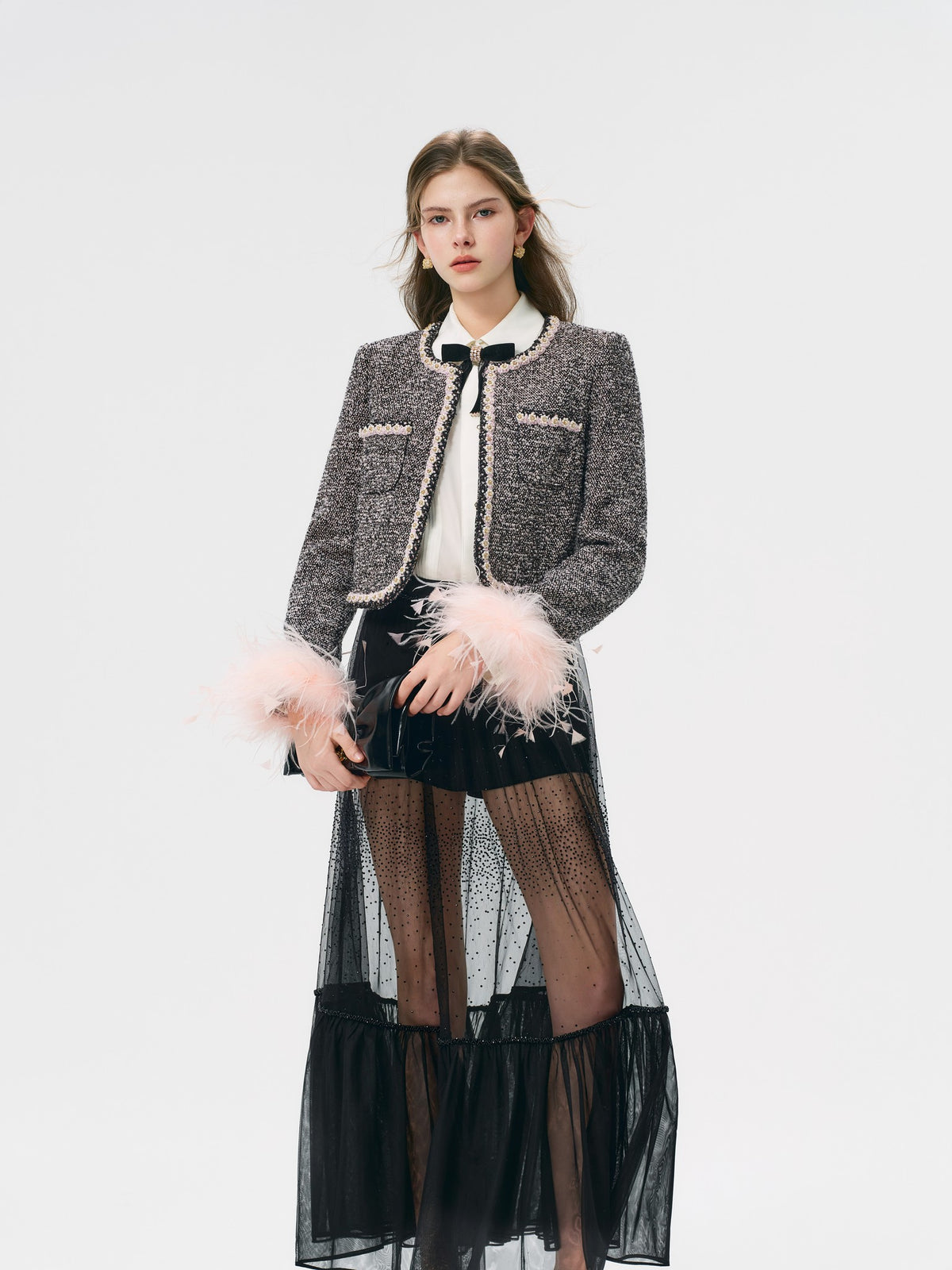Rue Cambon Tweed Plaid Cropped Jacket fabric close-up