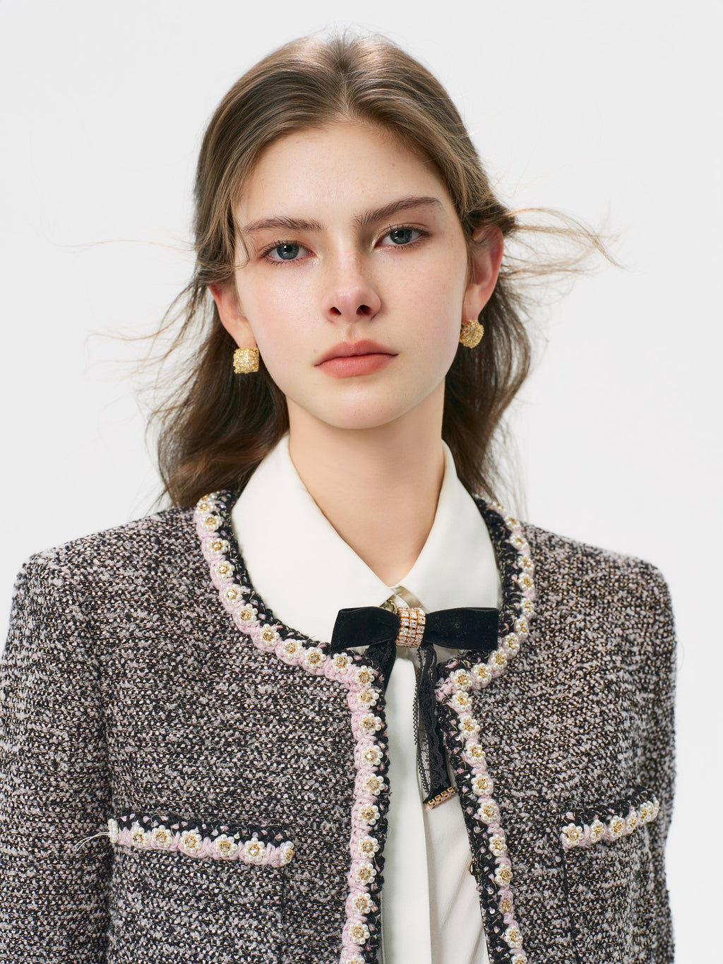 Rue Cambon Tweed Plaid Cropped Jacket back view