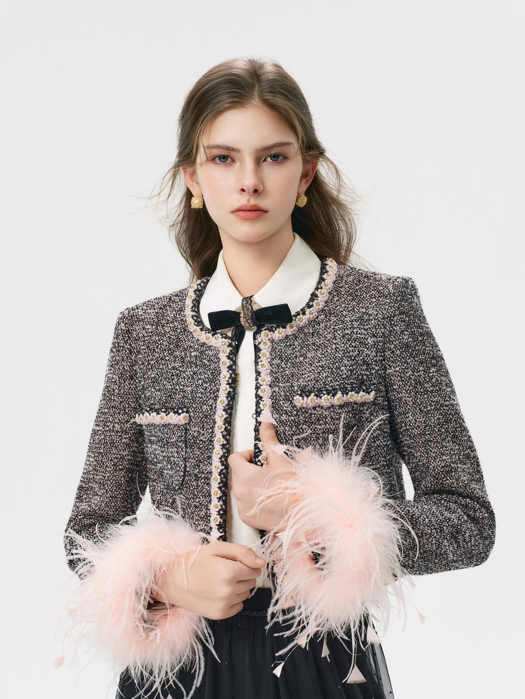 Rue Cambon Tweed Plaid Cropped Jacket back view