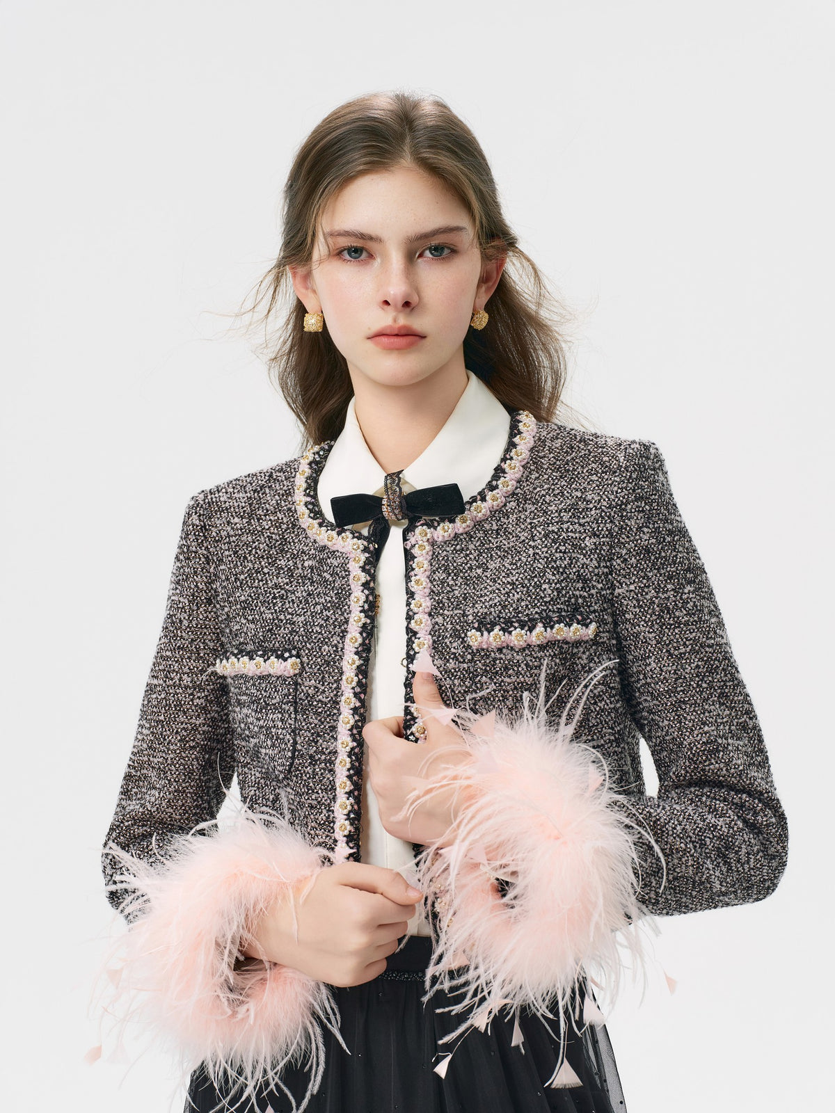 Rue Cambon Tweed Plaid Cropped Jacket back view