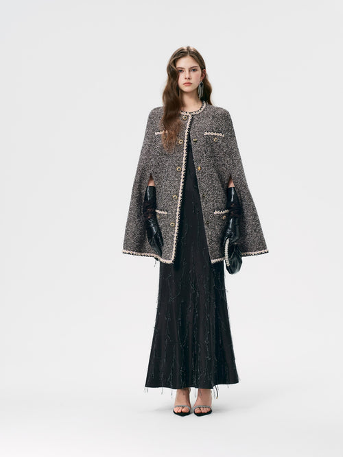Mayfair Black-Pink Melange Tweed Cape Jacket front view