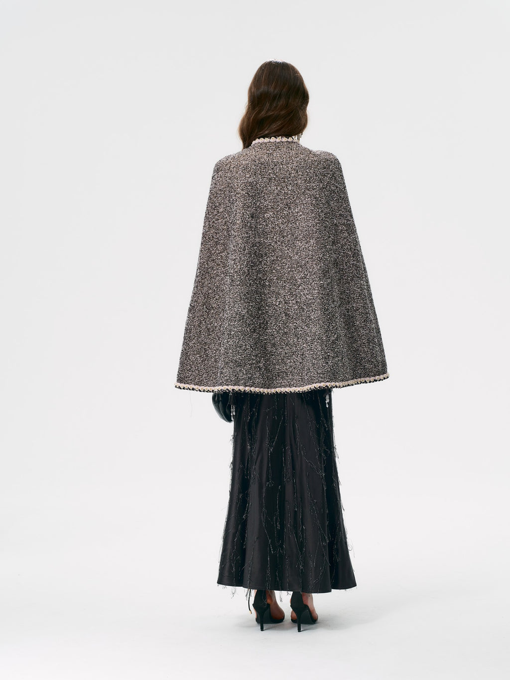 Mayfair Black-Pink Melange Tweed Cape Jacket side drape