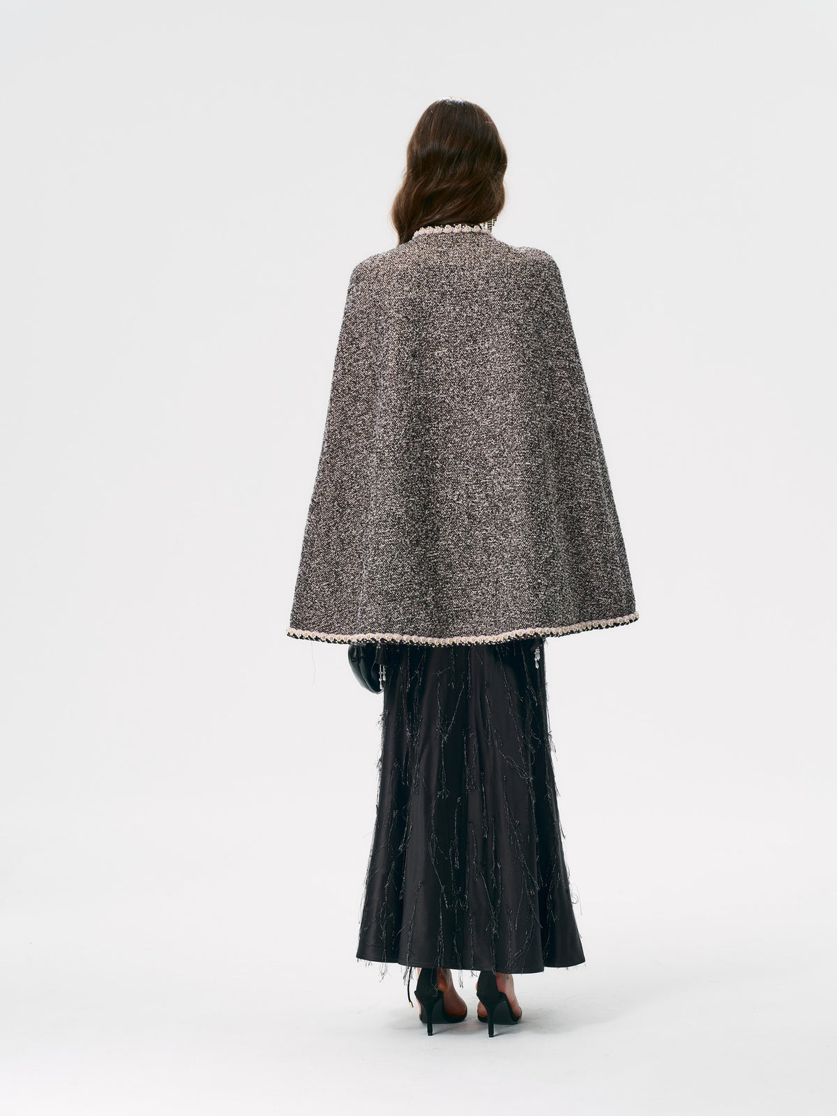 Mayfair Black-Pink Melange Tweed Cape Jacket side drape